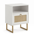 Rustic 1-Drawer Farmhouse Bedside Table, Modern Nightstand Storage Cabinet, Oak & White